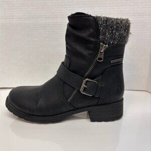 Black and Gray Combat Boots with Knit Cuff and Buckle